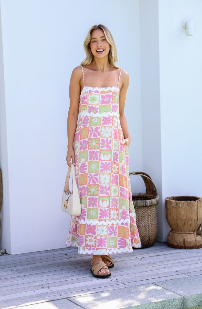 Island Life Maxi Dress Pink Mango, Boho Summer Style