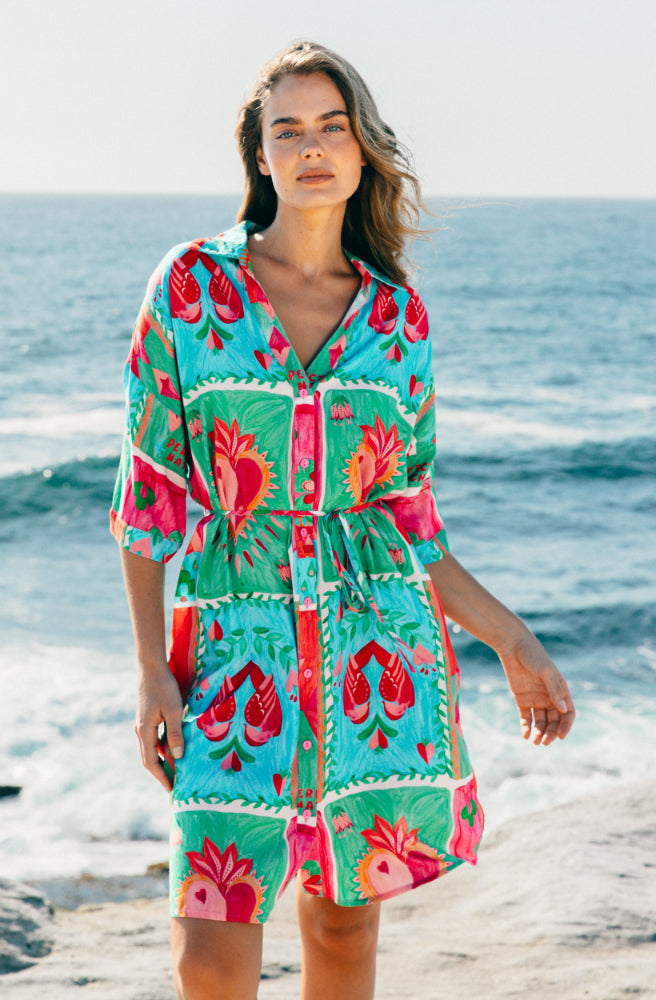 Flaming Hearts Shirt Dress