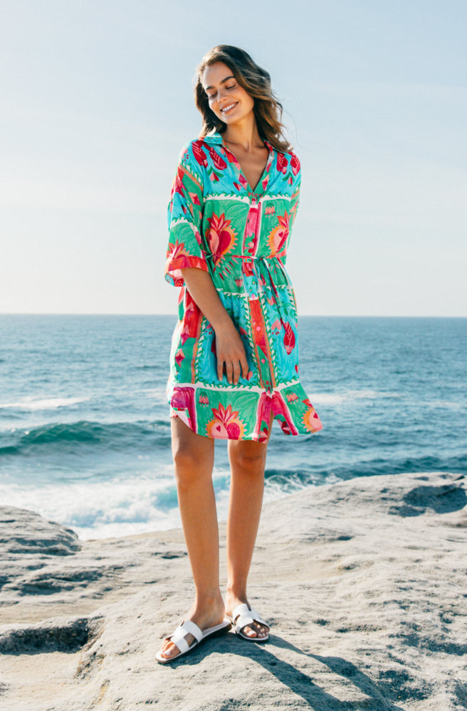 Flaming Hearts Shirt Dress, Boho Summer Style