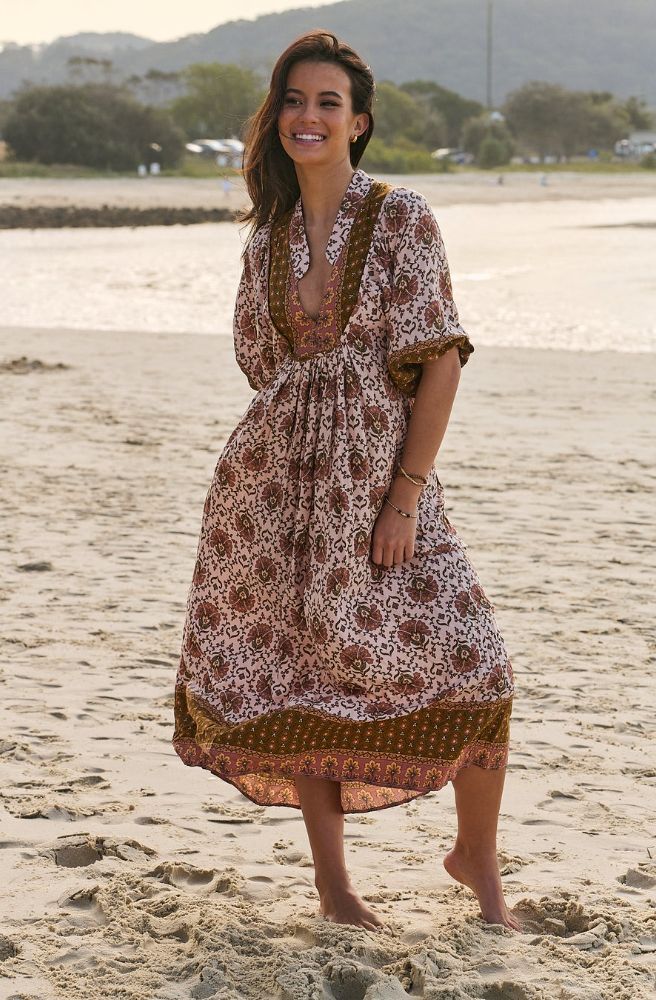 Jaase Wild Gypsy Print Boheme Midi, Smock Style Dress