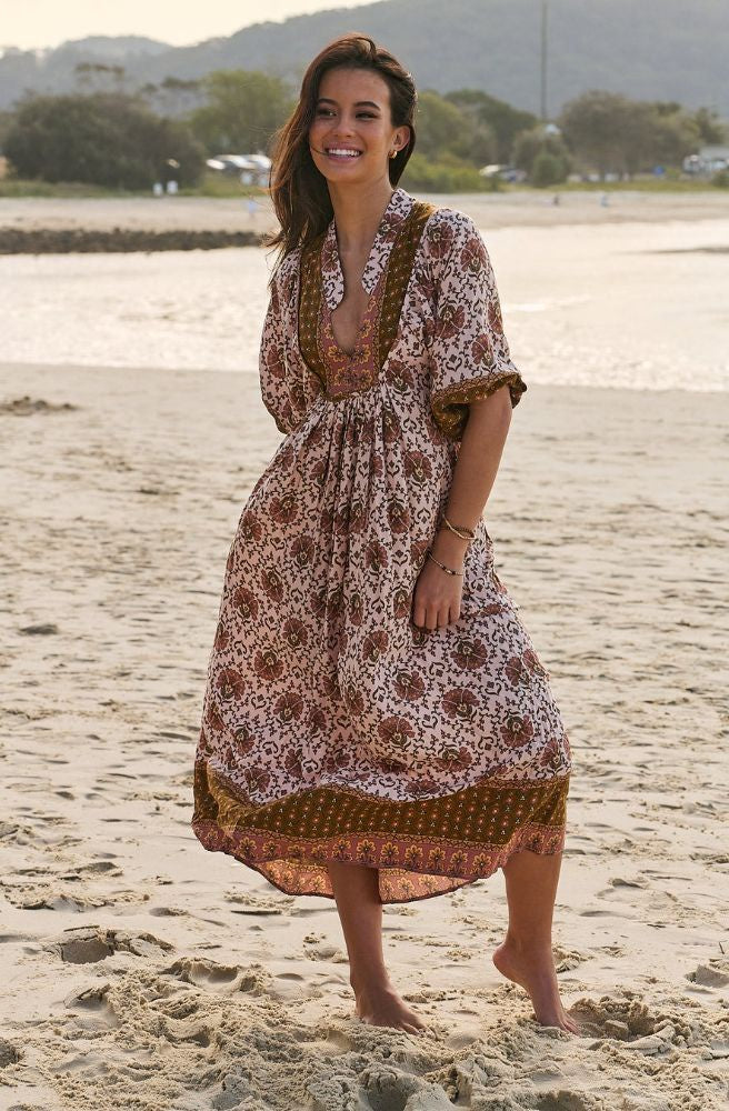 Jaase Wild Gypsy Print Boheme Midi Dress, Boho Style