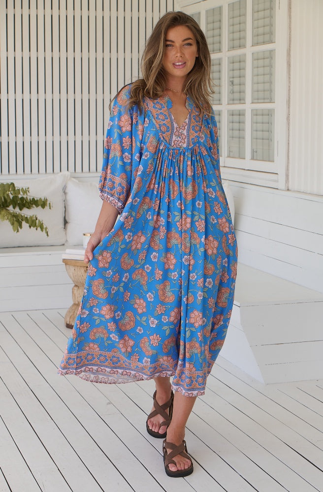 Jaase Sunseeker Print Boheme Midi Dress, Boho Smock Style