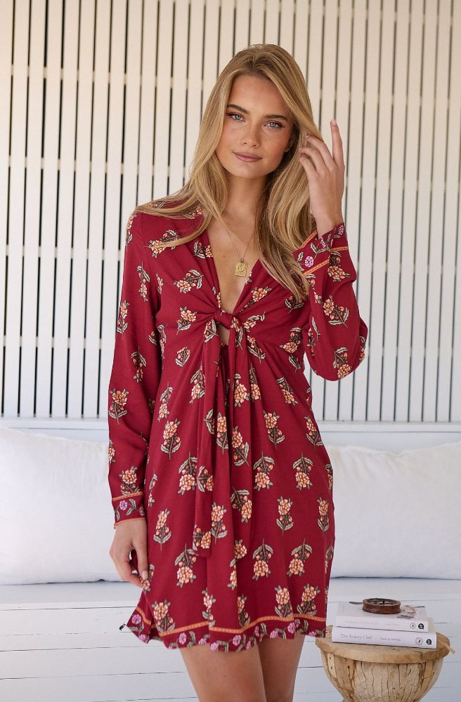 Jaase Grenache Print Tuesday Dress, Long Sleeves