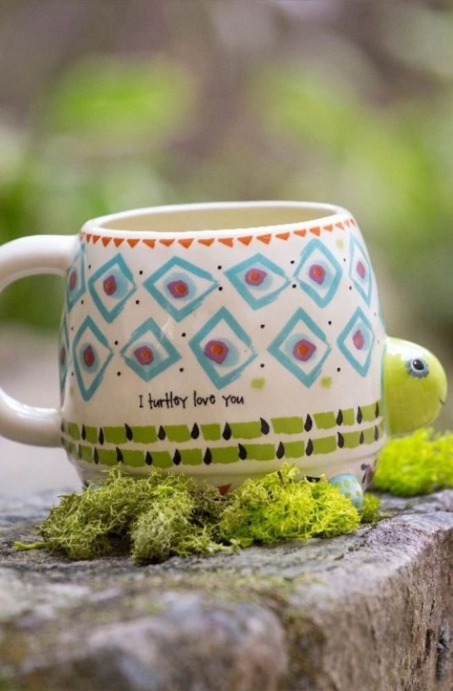 Folk Art Mug Cream Turtle, Novelty Gift Idea