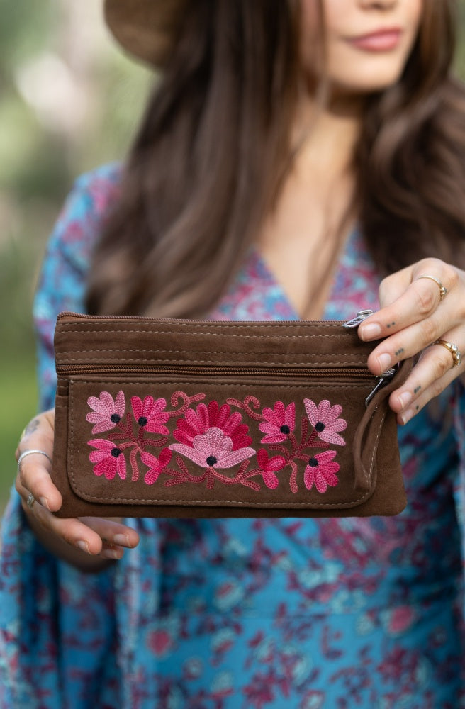 Boho Bloom Pouch - Choc Pink, Boho Style Wallet Clutch