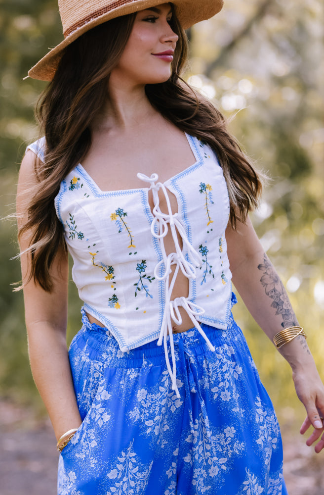 Serephina Vest Top Blue, Cropped with Square Neckline