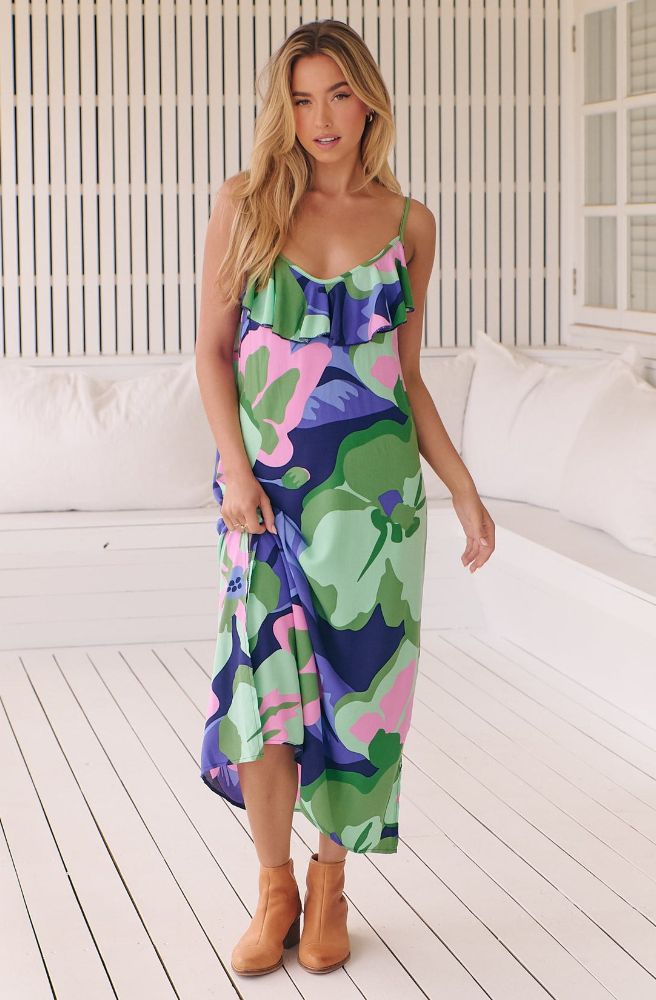 Jaase Kalm Print Tyra Midi Dress, Boho Style