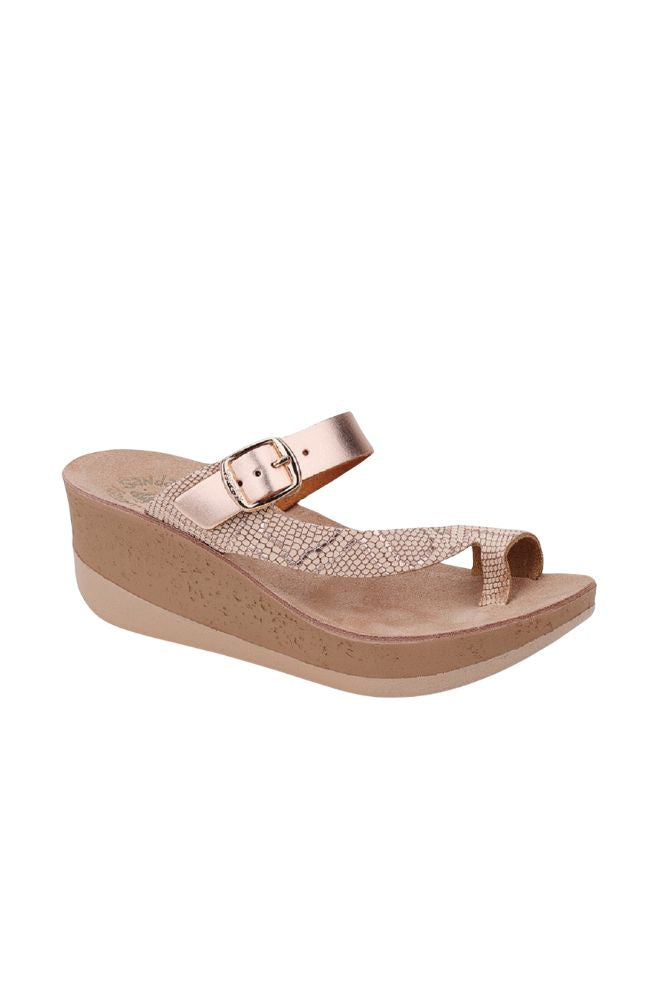 Fantasy Sandals Felisa Rose Gold Lizard, Boho Style Lightweight Wedge