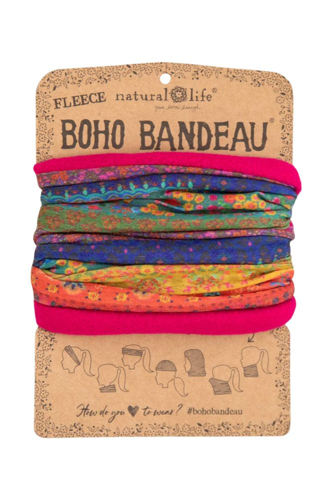 Boho Bandeau Fleece Rainbow Border, Stretchy Headband