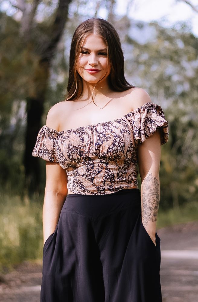 Black Paisley Lauren Top, Front View 