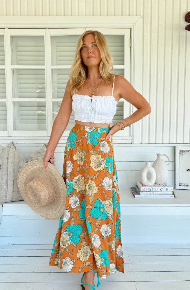 Jaase Aqua Fields Print Rocky Maxi Skirt